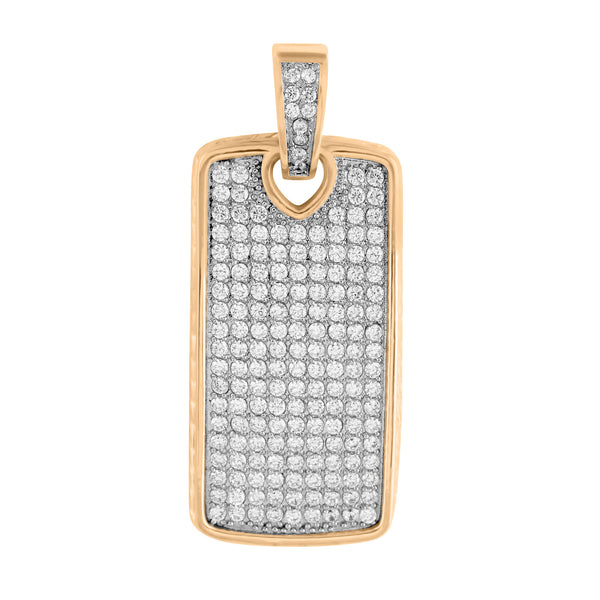 Rose Gold Finish Dog Tag Pendant Stainless Steel Pave Set