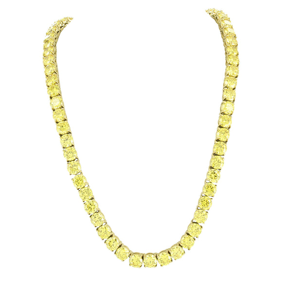 Mens Stainless Steel Necklace Tennis Solitaire Round Cut Canary Lab Diamond 36
