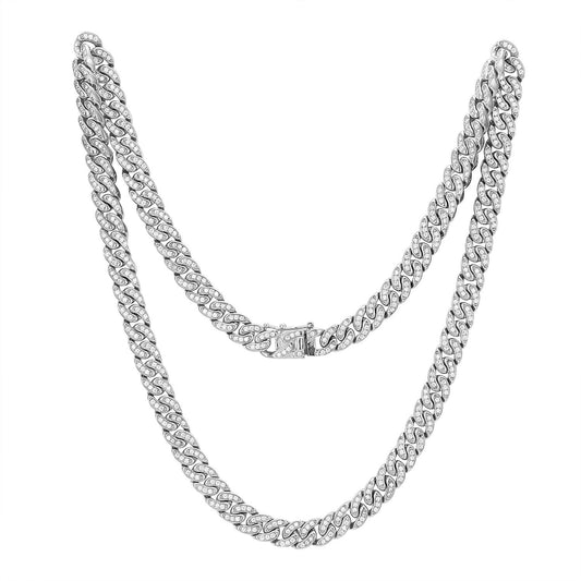 Stainless Steel 14k White Gold Finish Bling 30" Miami Cuban Link unique Lock Designer Chain