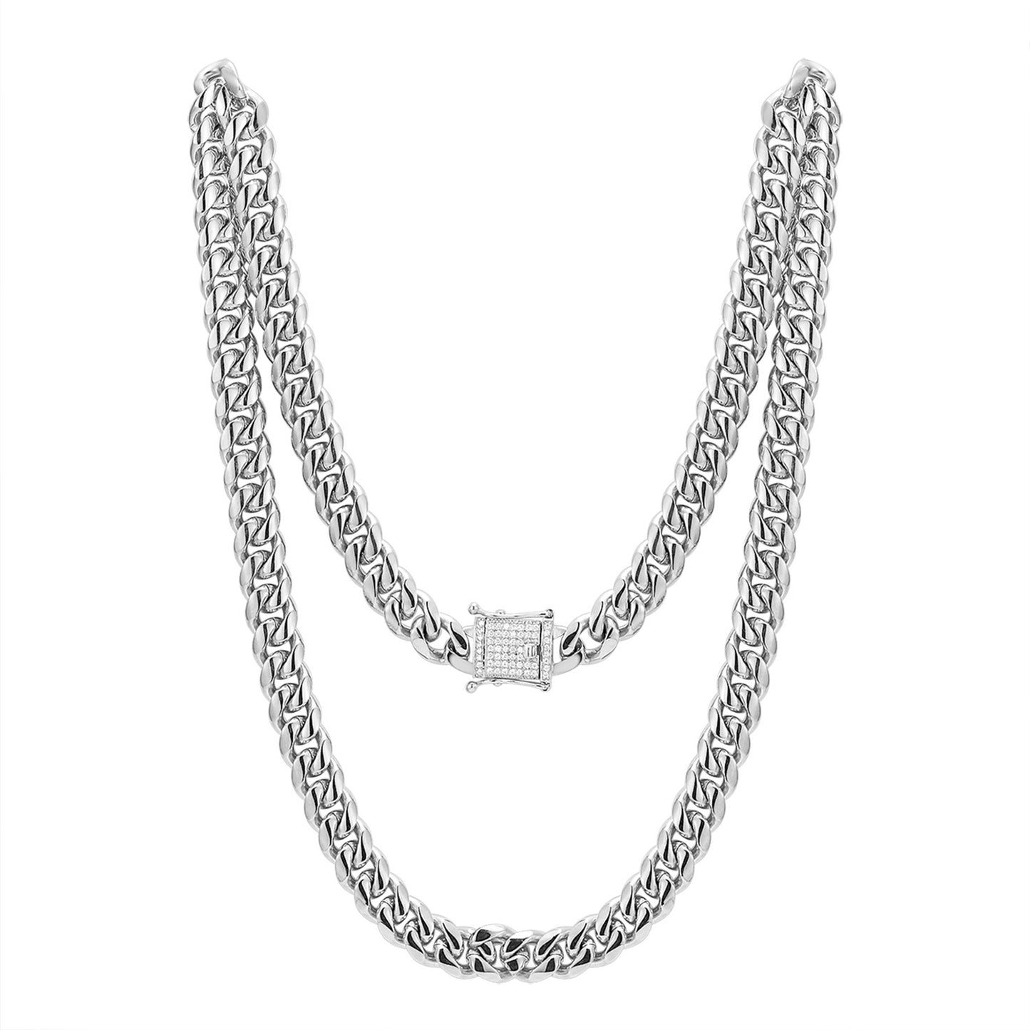 Stainless Steel 12mm Miami Cuban Link 14k White Gold Finish Chain 24" Designer out new Lock