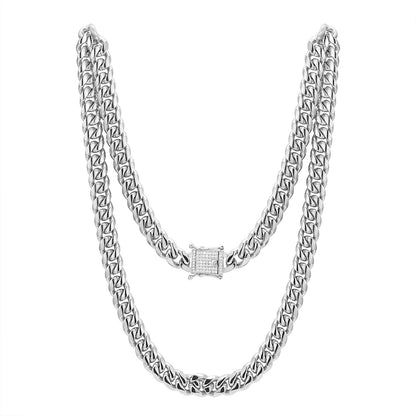 Stainless Steel 12mm Miami Cuban Link 14k White Gold Finish Chain 24" Designer out new Lock