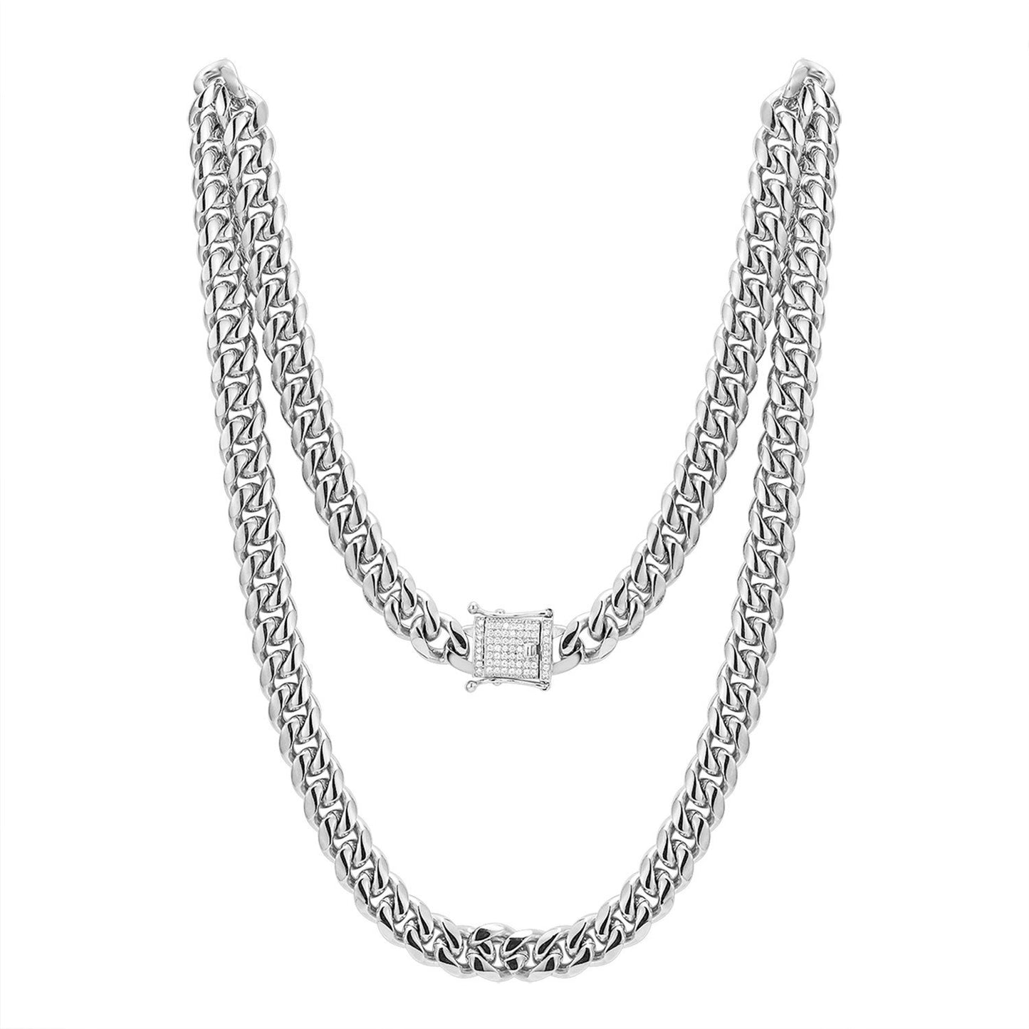 Stainless Steel 12mm Miami Cuban Link 14k White Gold Finish Chain 30" Designer out new Lock