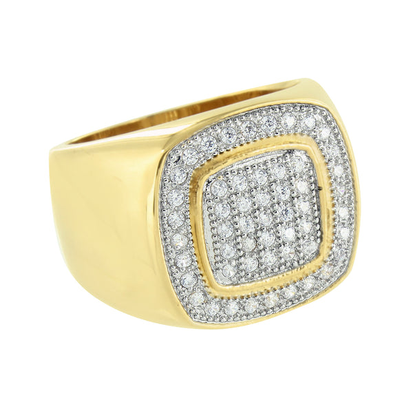 Stainless Steel Mens Ring Simulated Diamonds Gold Finish Wedding Engagement 20mm