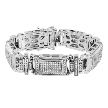 White Gold Mens Bracelet 14K Finish Lab Diamonds Solid Stainless Steel Custom