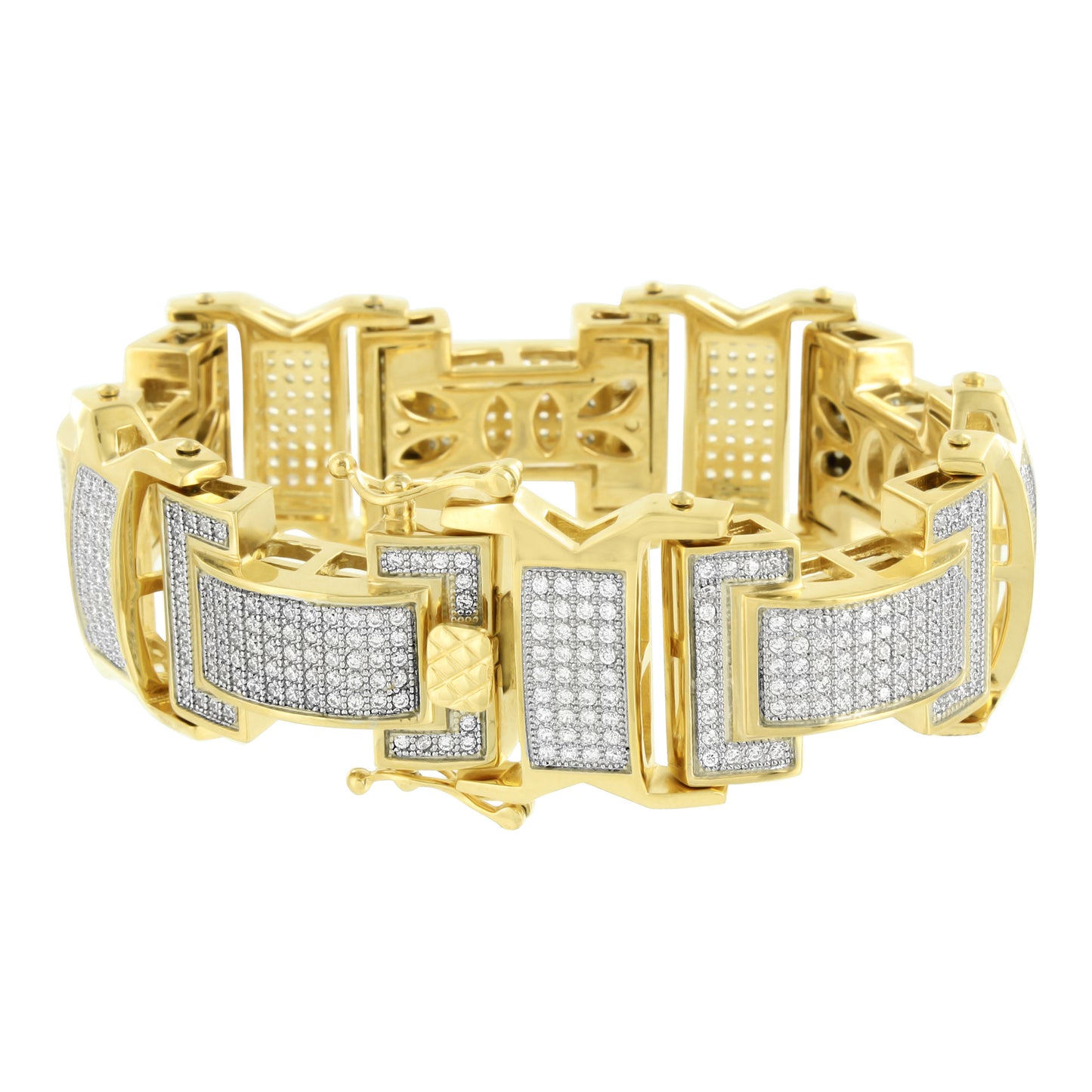 Stainless Steel Bracelet Mens 14K Yellow Gold Finish Lab Diamonds Micro Pave New
