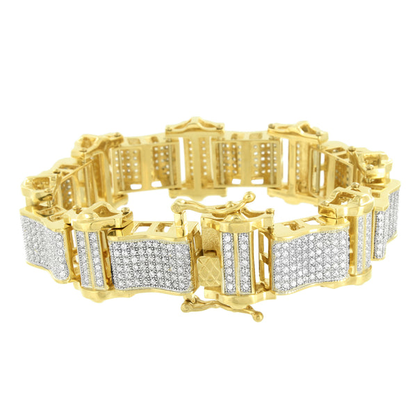 Mens Stainless Steel Bracelets 14k Yellow Gold Finish Lab Diamonds Brand New 9