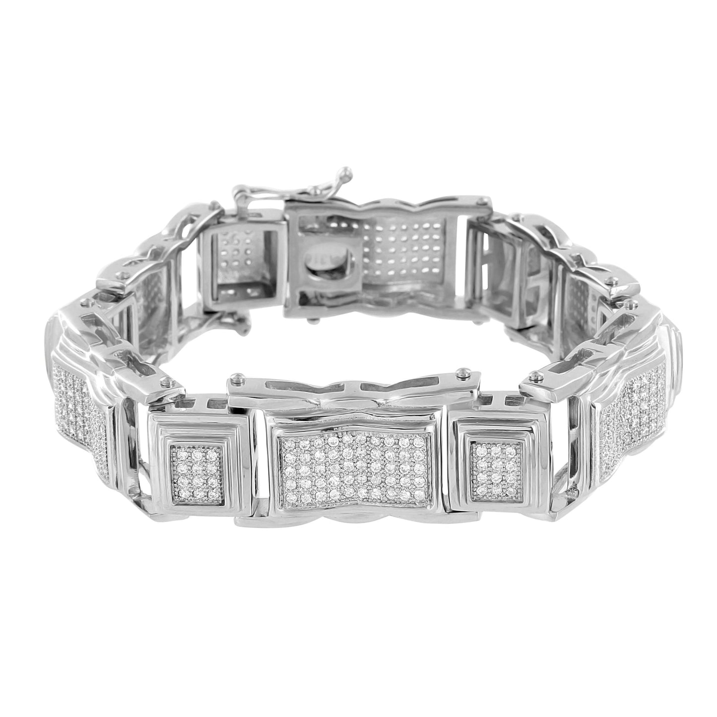 Mens Stainless Steel Bracelet Lab Diamonds 14K White Gold Finish 9 Inch Custom