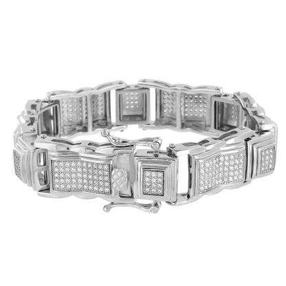 Mens Stainless Steel Bracelet Lab Diamonds 14K White Gold Finish 9 Inch Custom