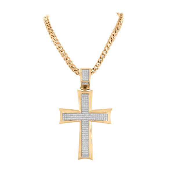 Stainless Steel Cross Pendant Rose Gold Finish With Chain