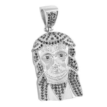 Stainless Steel Jesus Face Charm Black With Chain