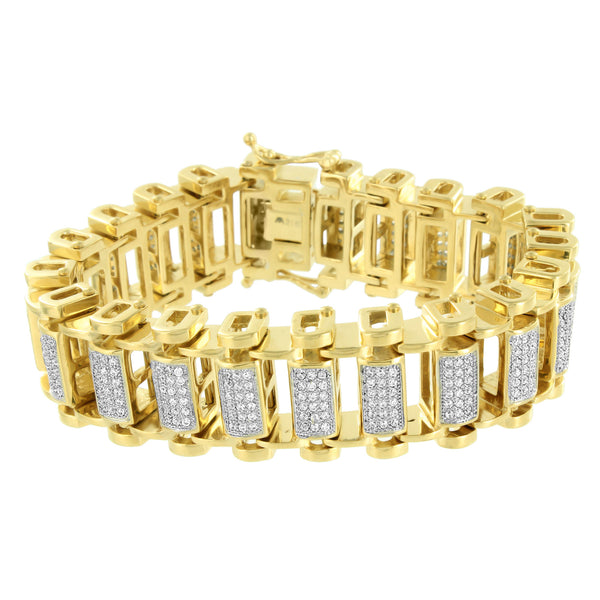 Motorbike Chain Link Bracelet 14k Gold Over Stainless Steel 316 Lab Diamonds New