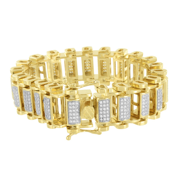 Motorbike Chain Link Bracelet 14k Gold Over Stainless Steel 316 Lab Diamonds New