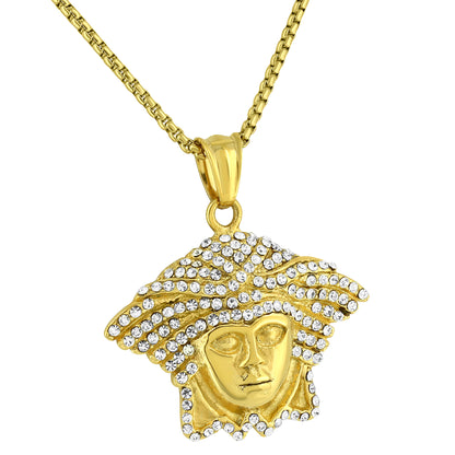 Medusa Face Design Pendant Yellow Gold Over Stainless Steel Free Necklace 24"