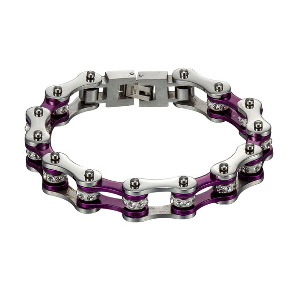 Purple White Finish Bracelet Motorbike Motorcycle Link Chain Stainless Steel