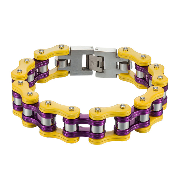 Motorbike Link Chain Bracelet Yellow Purple Stainless Steel Custom Designer Mens
