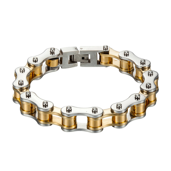 Motorcycle Chain Link Bracelet White / Gold Finish Stainless Steel Custom Design