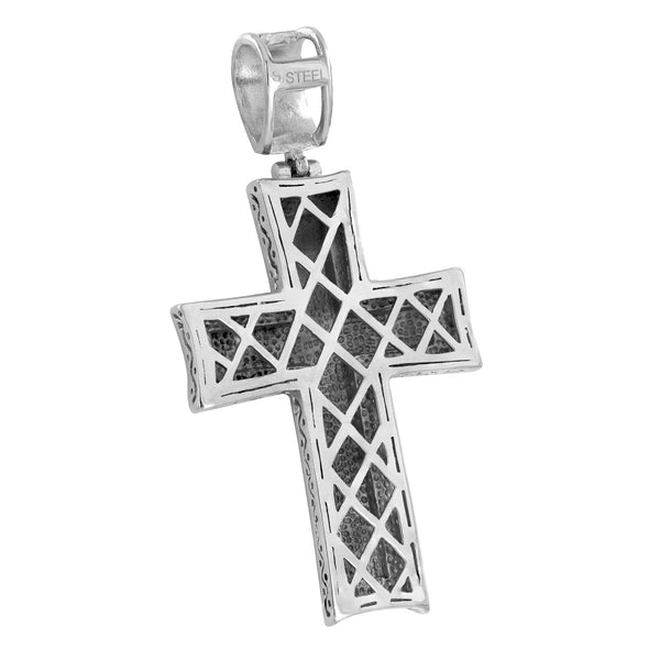 White Cross Pendant Stainless Steel Mens Custom Simulated Diamonds New