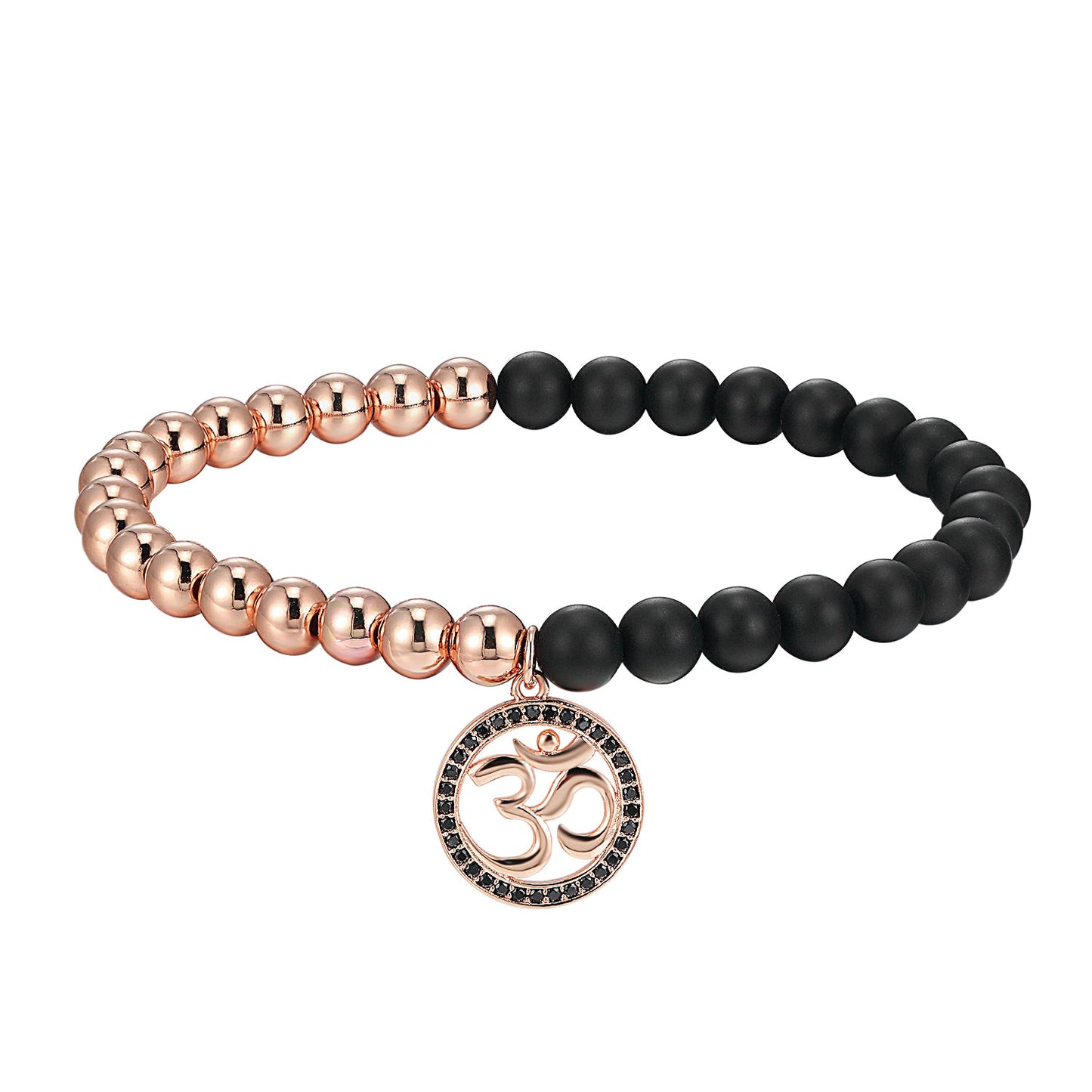 Men's Designer Bead Bracelet 14k Rose Gold Finish Religious Om Mantra Charm Matte Black