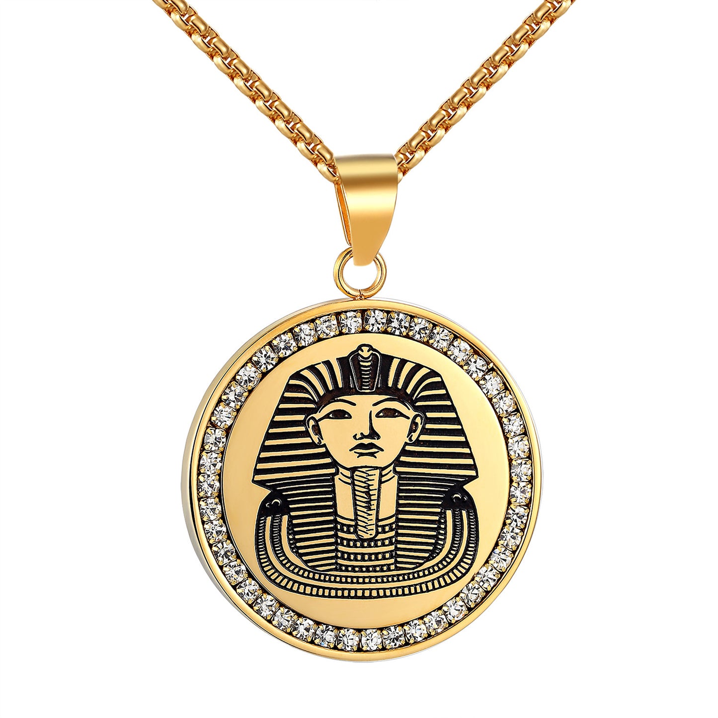 Stainless Steel Egyptian Pharaoh Coin Style Pendant Free Necklace 24 Inch