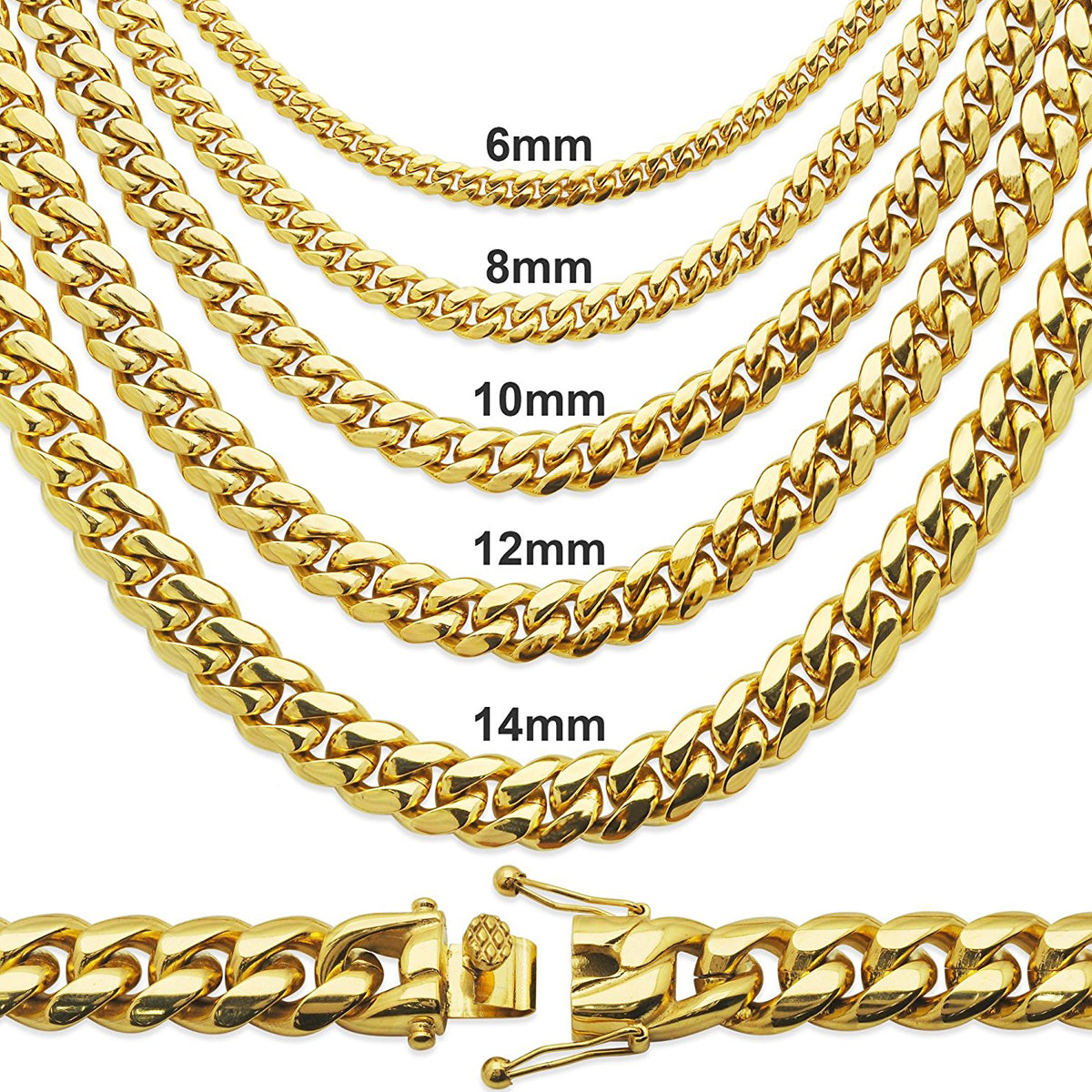 14k Gold Finish Steel 8mm 20" Miami Cuban Link Chain