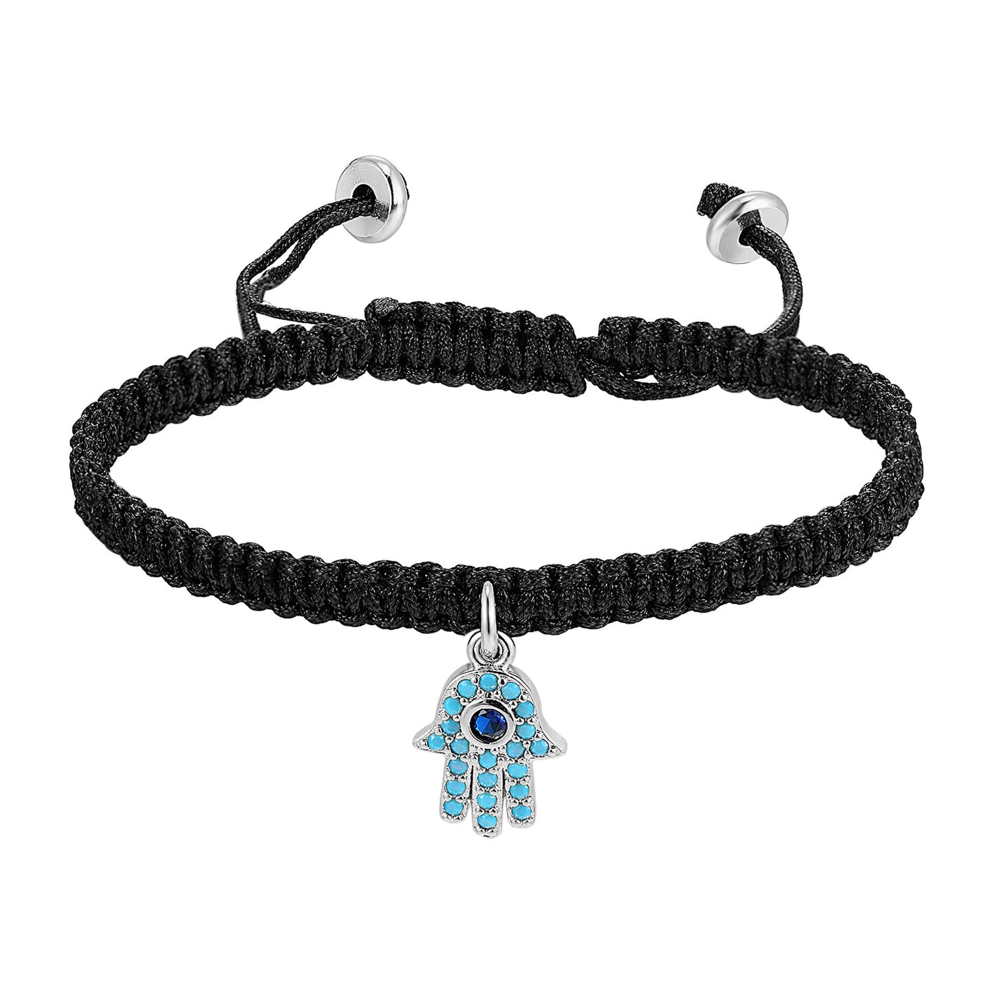 Black Braided Woven Bracelet Hamsa Hand Turquoise Design Charm