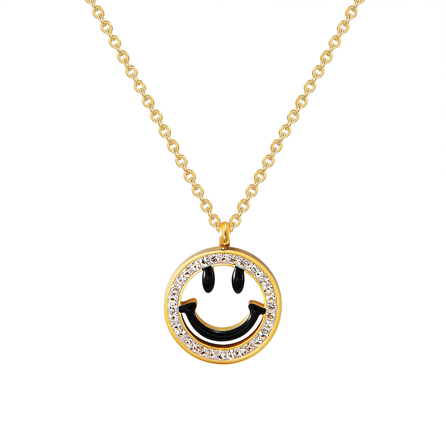 Smiley Face Emoji Pendant Gold Finish Stainless Steel Choker Dainty Chain Womens