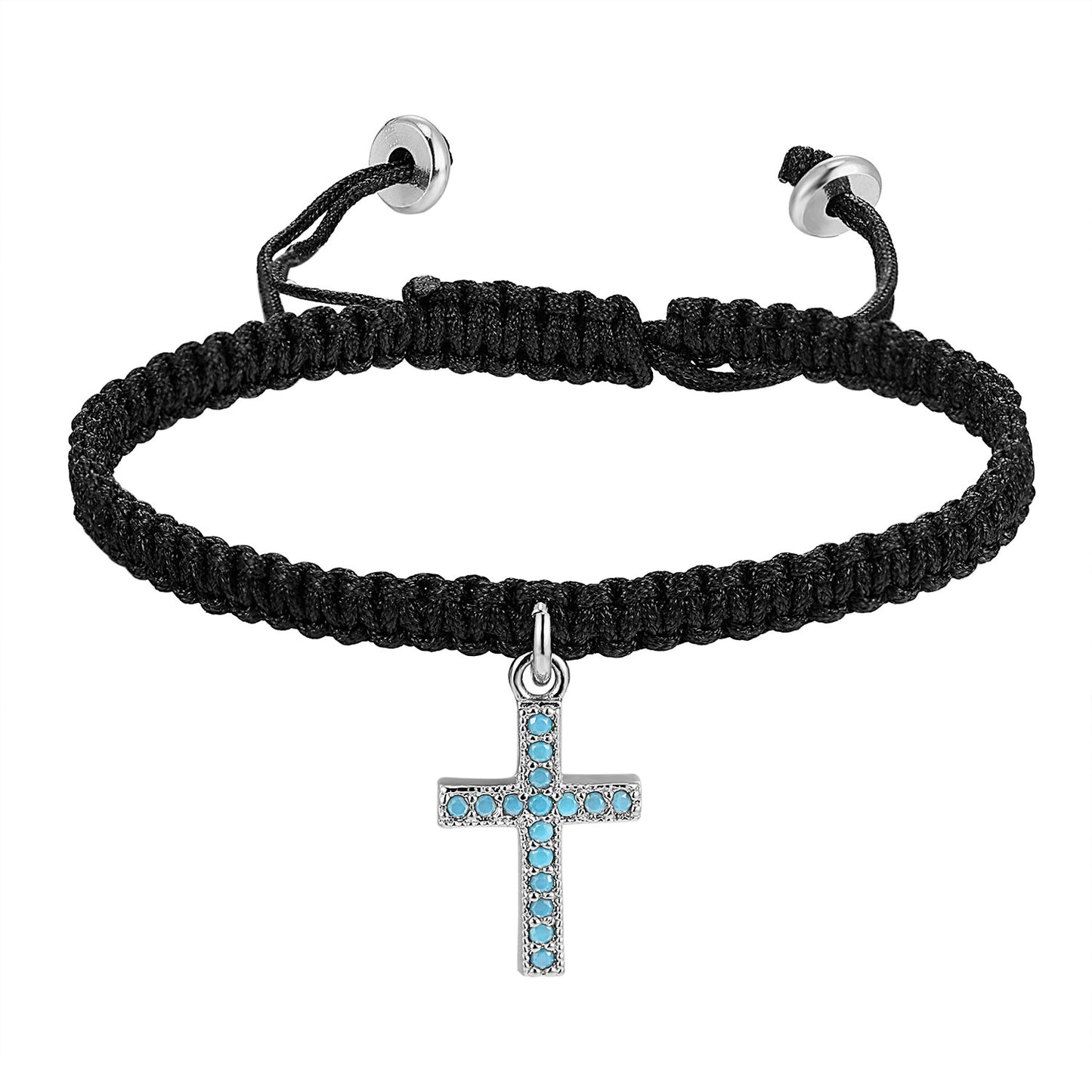 Turquoise Cross Design Charm Black Woven Braided Designer Bracelet