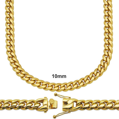 Men's 10mm Steel 14k Gold Filled 18" Miami Cuban Chain