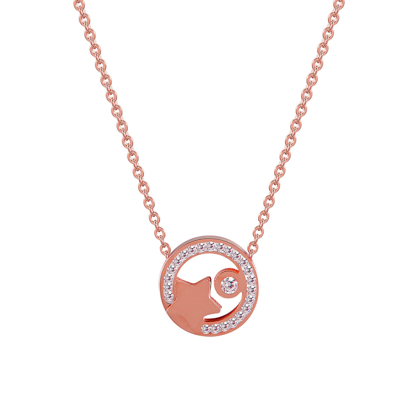 Star Solitaire Choker Chain Charm Rose Gold Stainless Steel Simulated Diamond Women