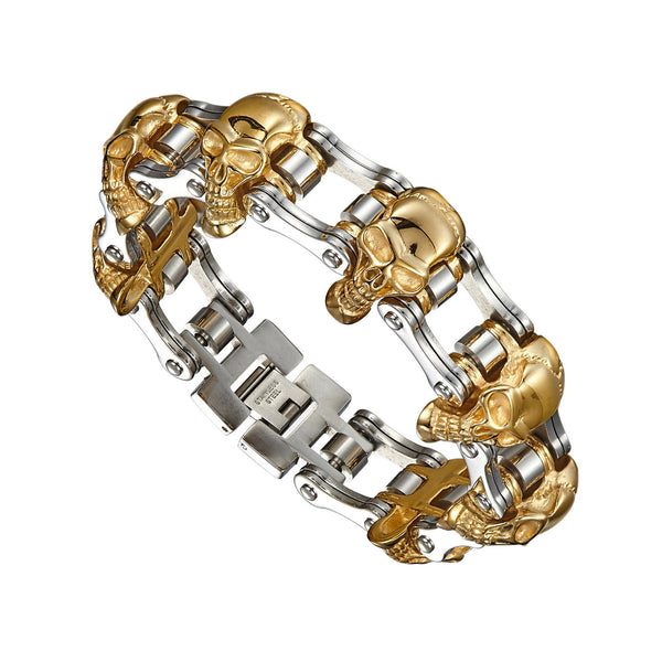 Skull Face Link Bracelet Rose Gold Finish Rhodium Finish Stainless Steel Custom