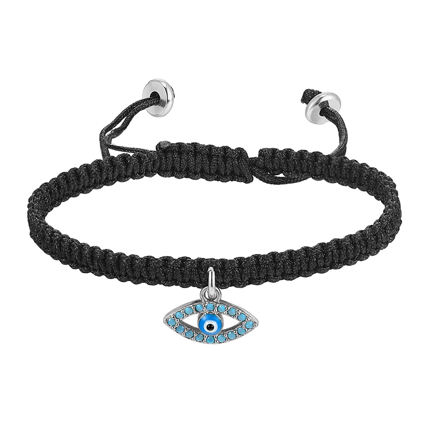 Custom Religious Evil Eye Charm Braided Black Woven Bracelet Turquoise Stones