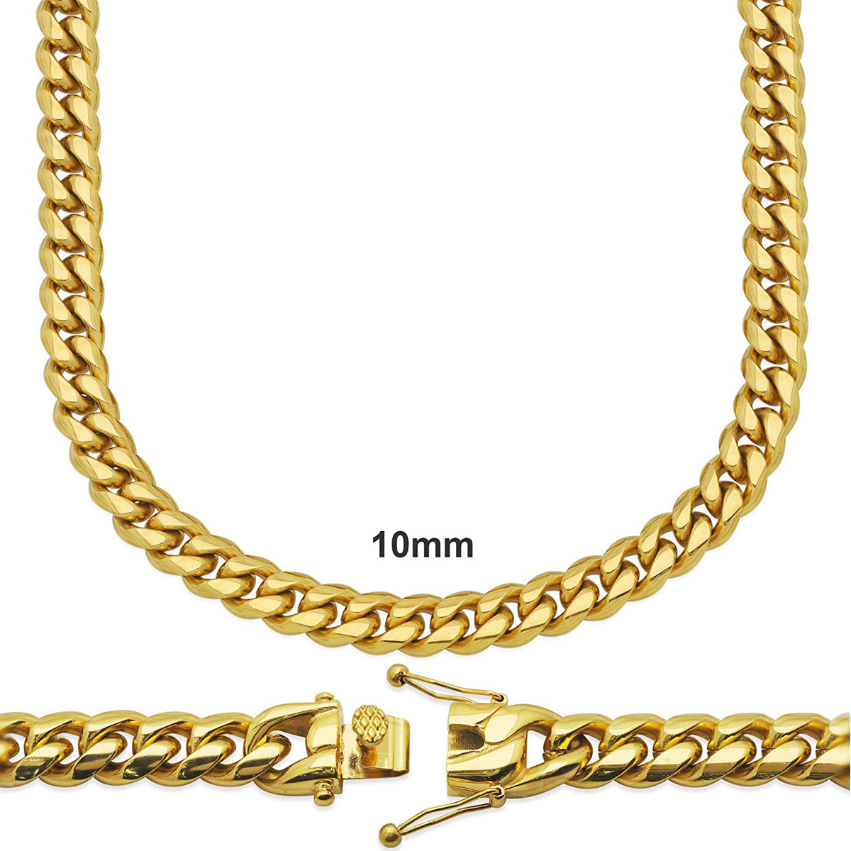 14k Gold Finish 10mm 26" Steel Plain Miami Cuban Necklace