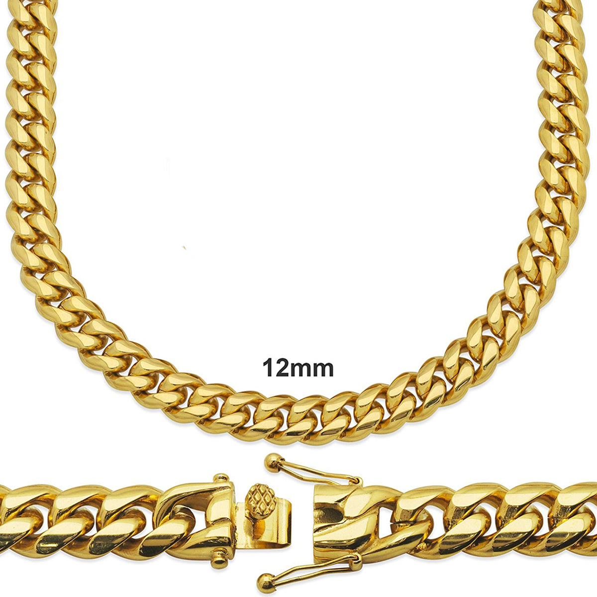 14k Gold Finish Steel 12mm 24" Thick Miami Cuban Necklace