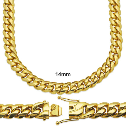 14k Gold Finish Steel 14mm 24" Plain Miami Cuban Necklace