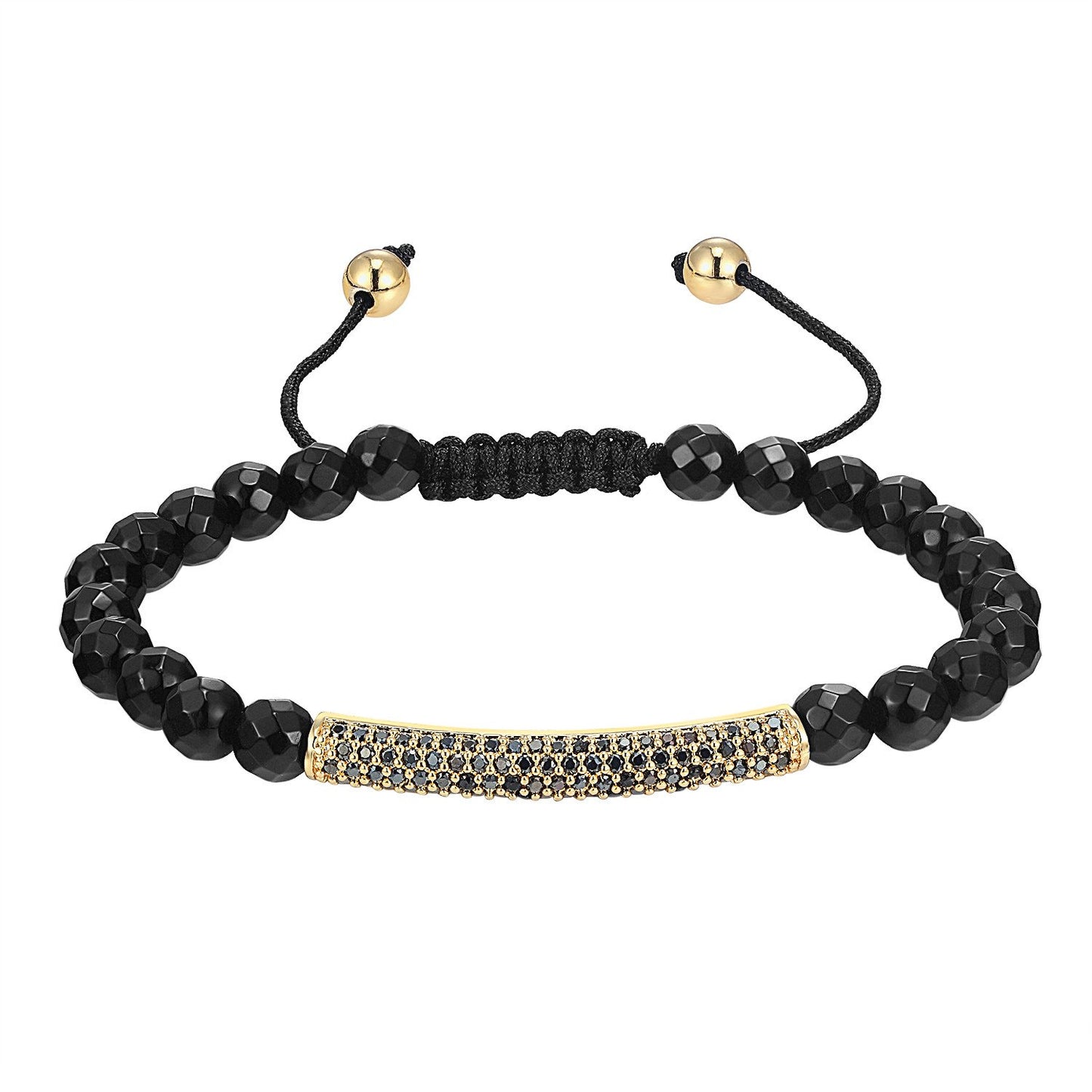 Fashion Bling Bar Design 14k Gold Finish Bracelet Black Bead ball Link New Braided