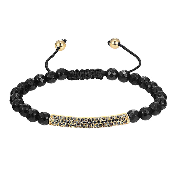 Fashion Bling Bar Design 14k Gold Finish Bracelet Black Bead ball Link New Braided