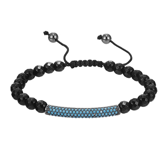 Turquoise Stones ID Bar Design Bracelet Black Bead Ball Links Braided Lock new