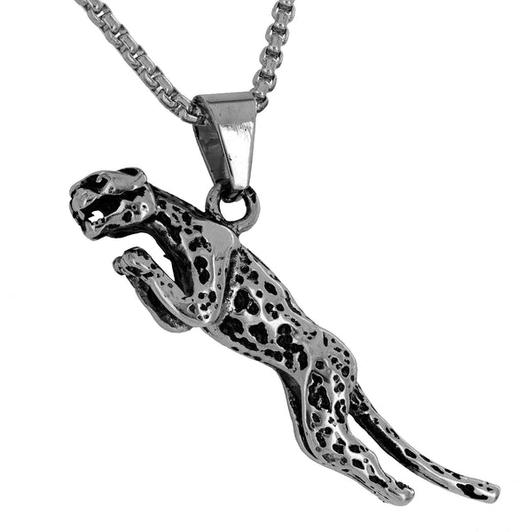 White Cheetah Animal Pendant Leopard Stainless Steel Chain Charm Set Designer