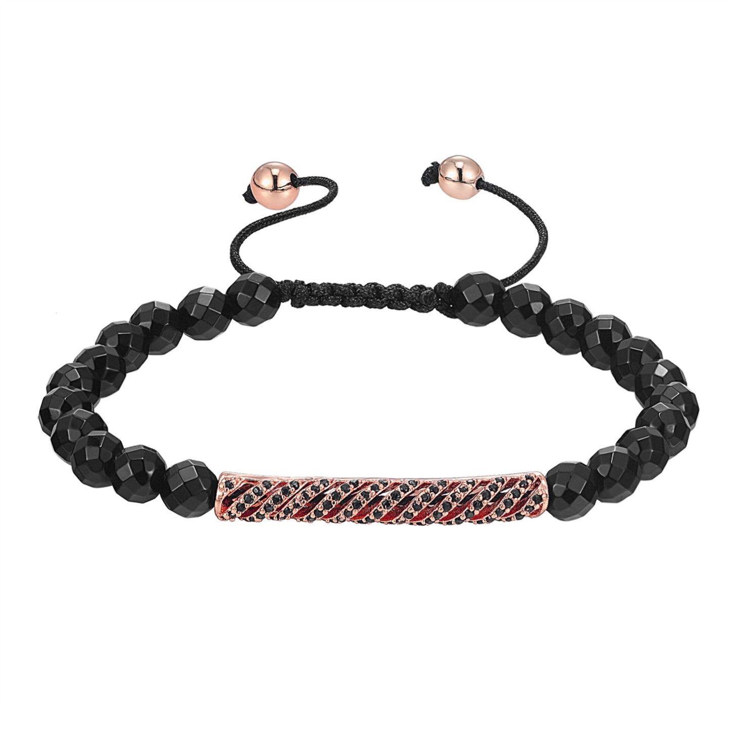 ID Bar Design Bracelet Black Bead Links 14k Rose Gold Finish Black Lab Diamonds