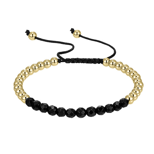 Designer Black & Gold Bead Ball Link Bracelet Braided 14k Gold Finish New