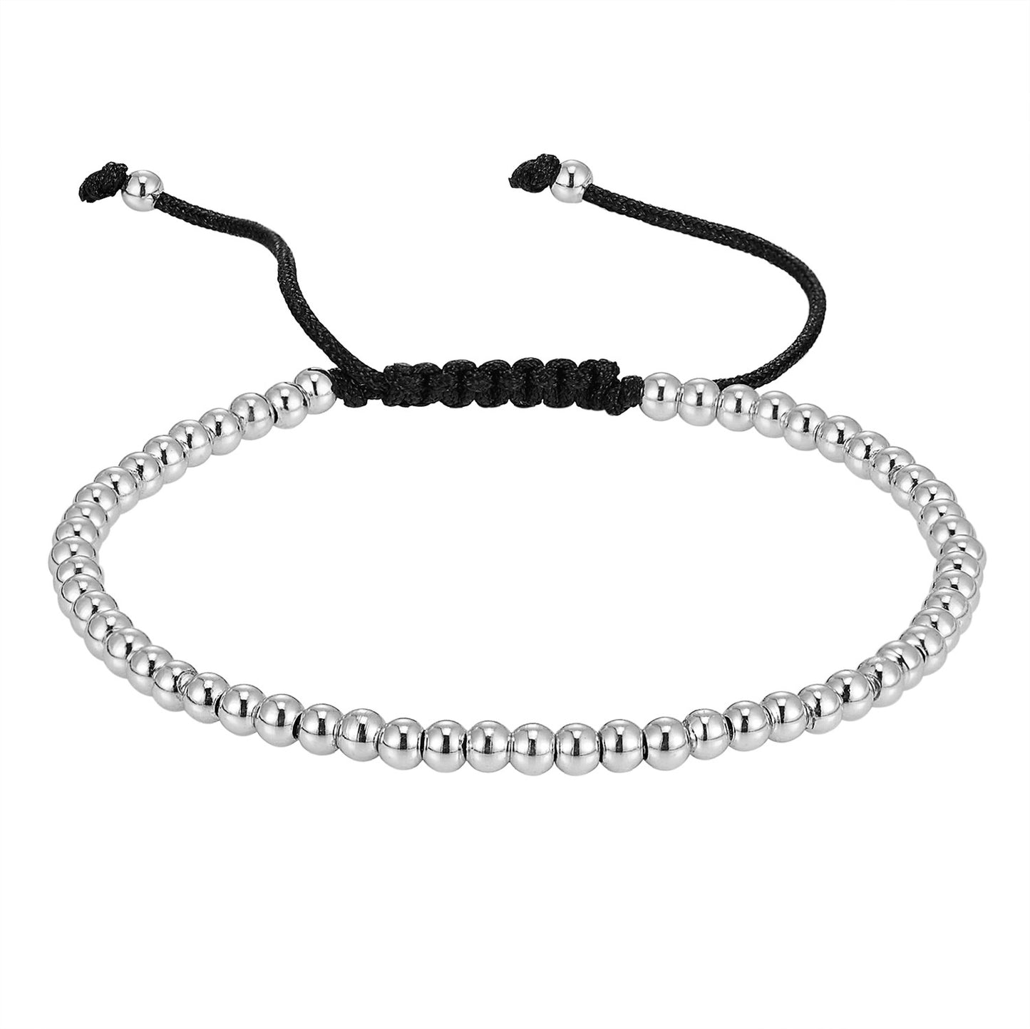 14k White Gold Finish 3mm Bead Ball Link Bracelet Fashion Braided Lock