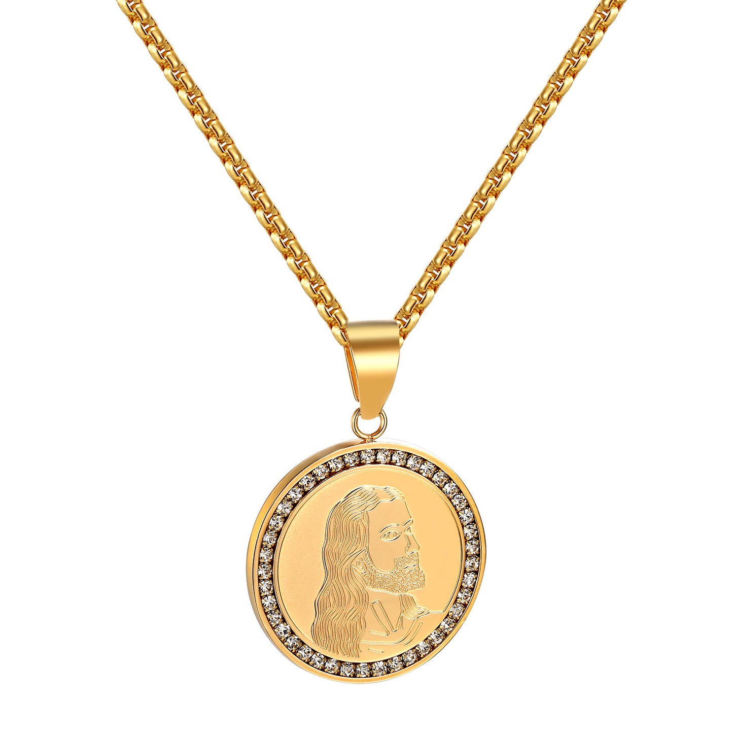 Jesus Face Coin Designer Pendant Christ Charm Gold Tone