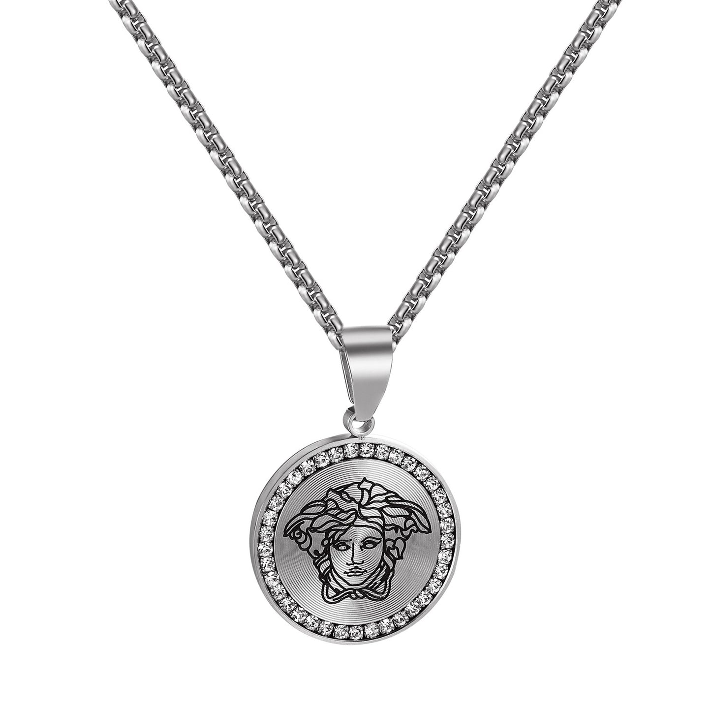 Medusa Face Designer Pendant Greek Myth Stainless Steel 24" Necklace