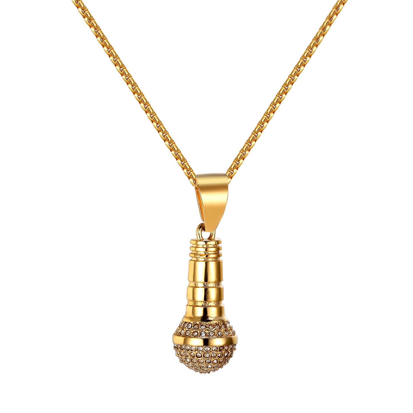 Microphone Mic Pendant Singing Gold Tone Stainless Steel