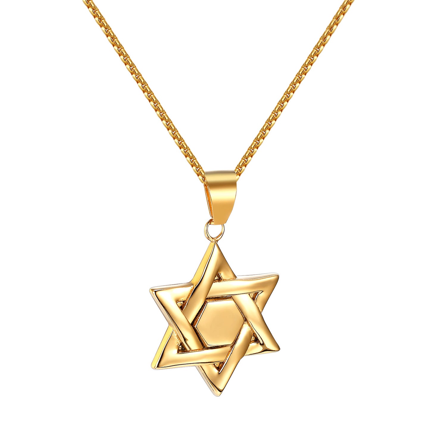 Mens Star Of David Pendant Gold Tone Stainless Steel