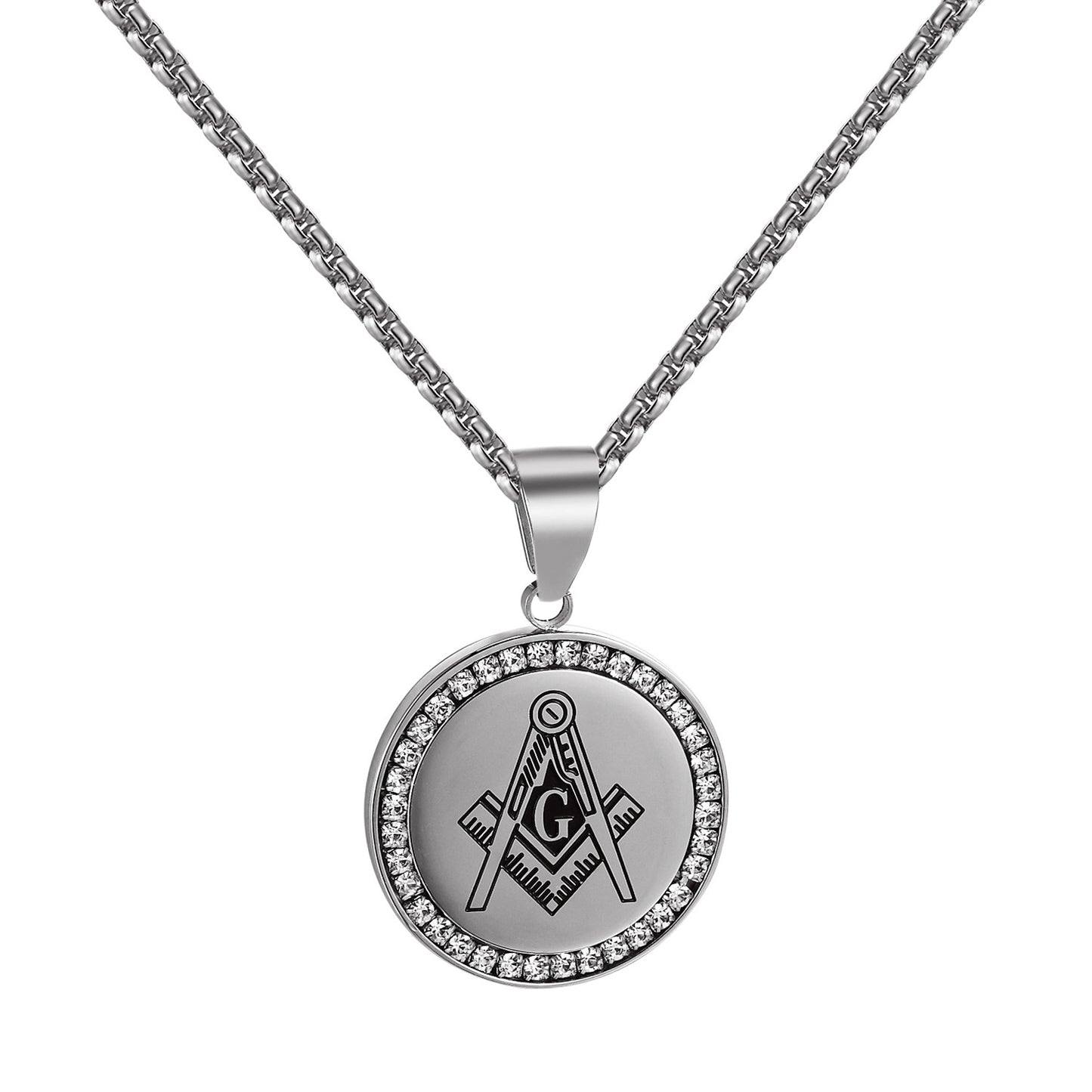 Masonic G Pendant Compass Square Free Chain 24" Stainless Steel