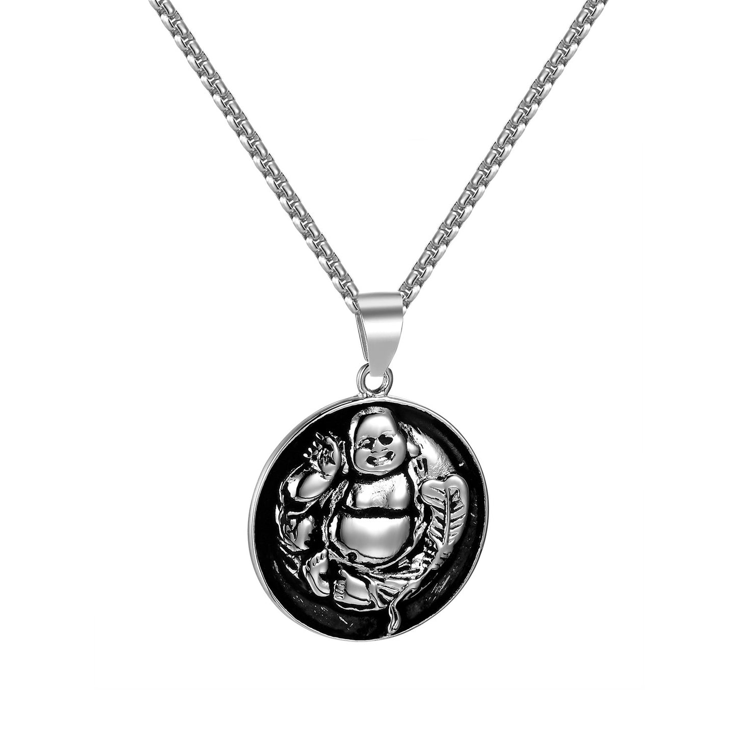 Laughing Buddha Pendant Stainless Steel Box Necklace