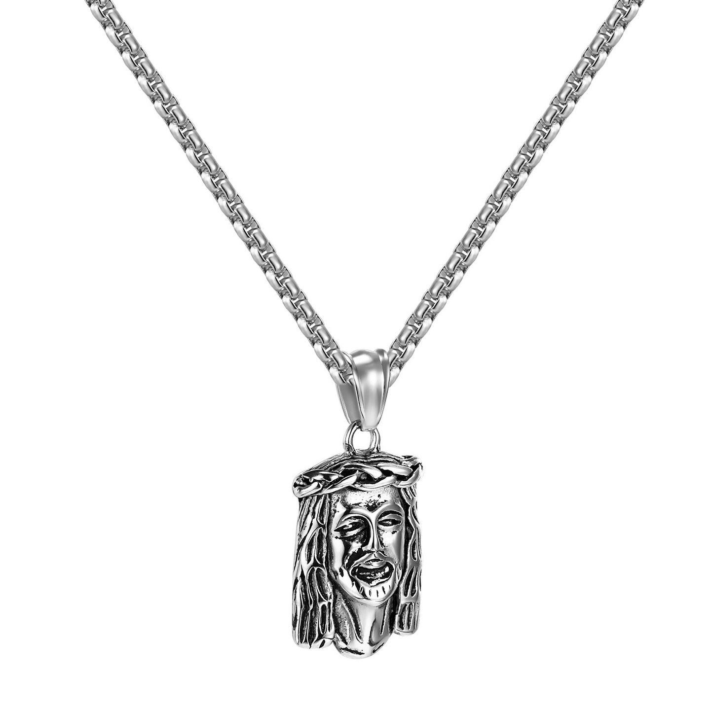 Jesus Christ Face Pendant Free 24" Necklace Stainless Steel