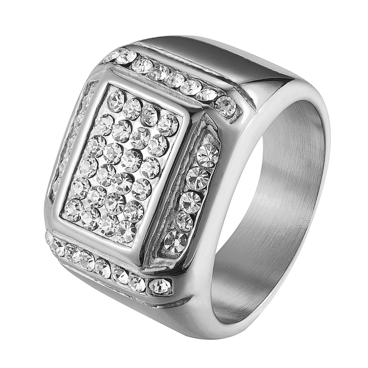 Stainless Steel Mens Ring Wedding Engagement Pinky Ring Simulated Diamonds