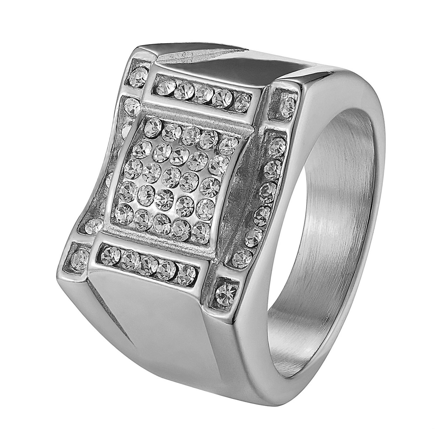 Silver Tone Bling Hip Hop Wedding Bling Mens Pinky Ring Stainless Steel